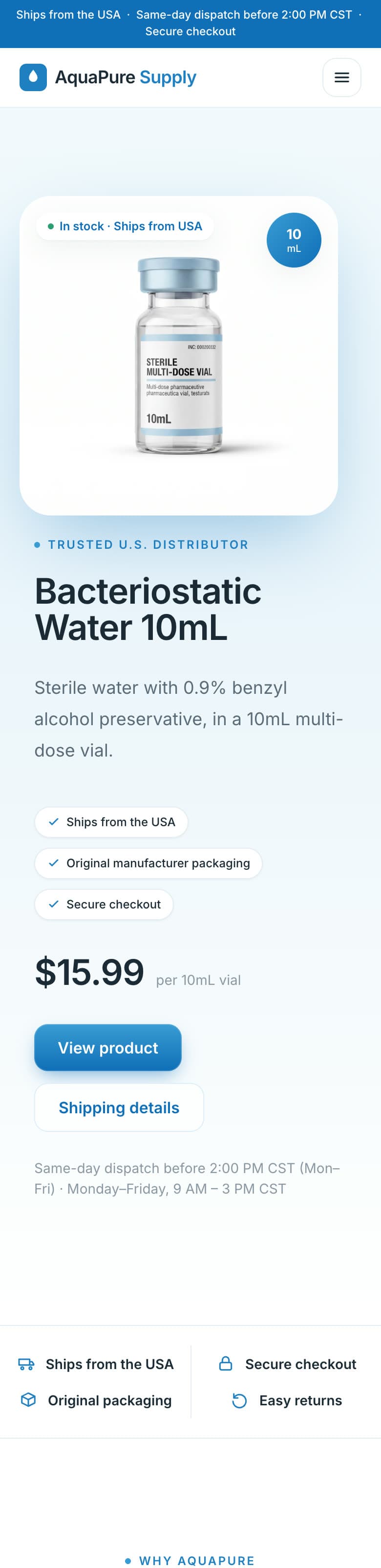 Aqua Pure Supply mobile — homepage