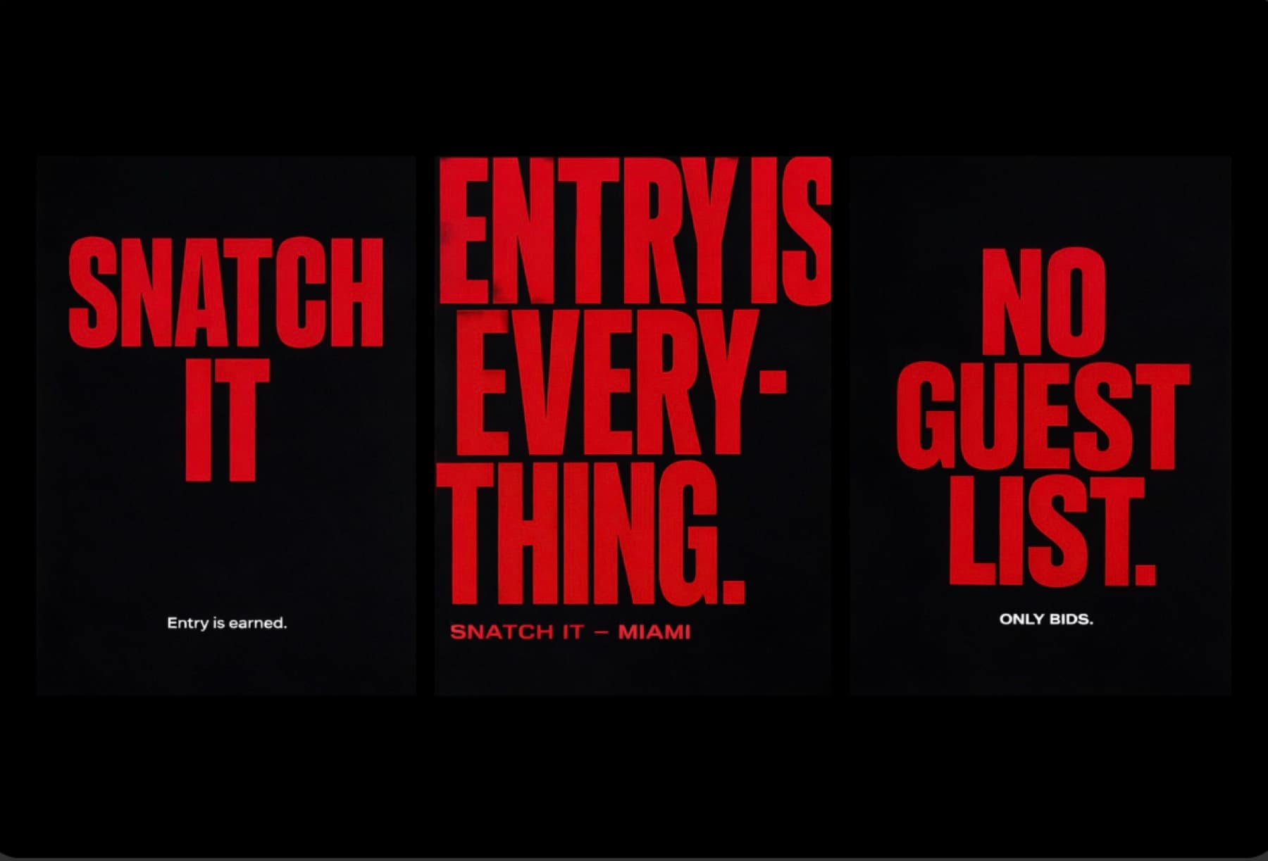 Snatch It launch campaign — poster triptych