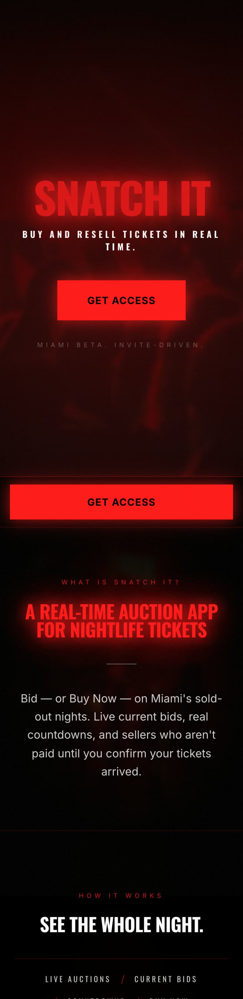 Snatch It mobile website — home